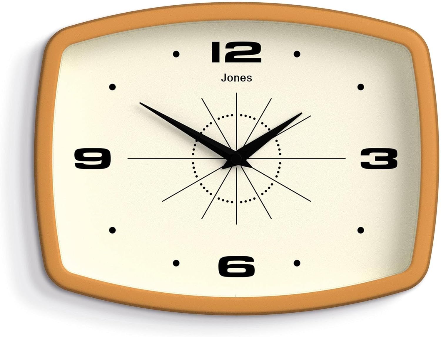 Rectangular Mid-Century Black Wall Clock — 10" — Mustard Yellow