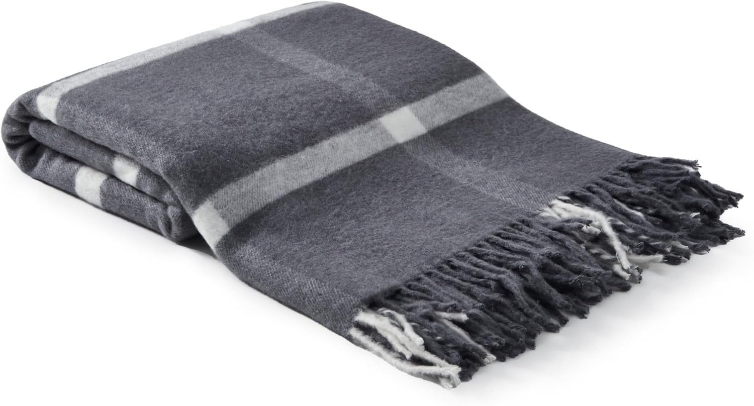Beige Throw Pillow — 80" — Gray Plaid