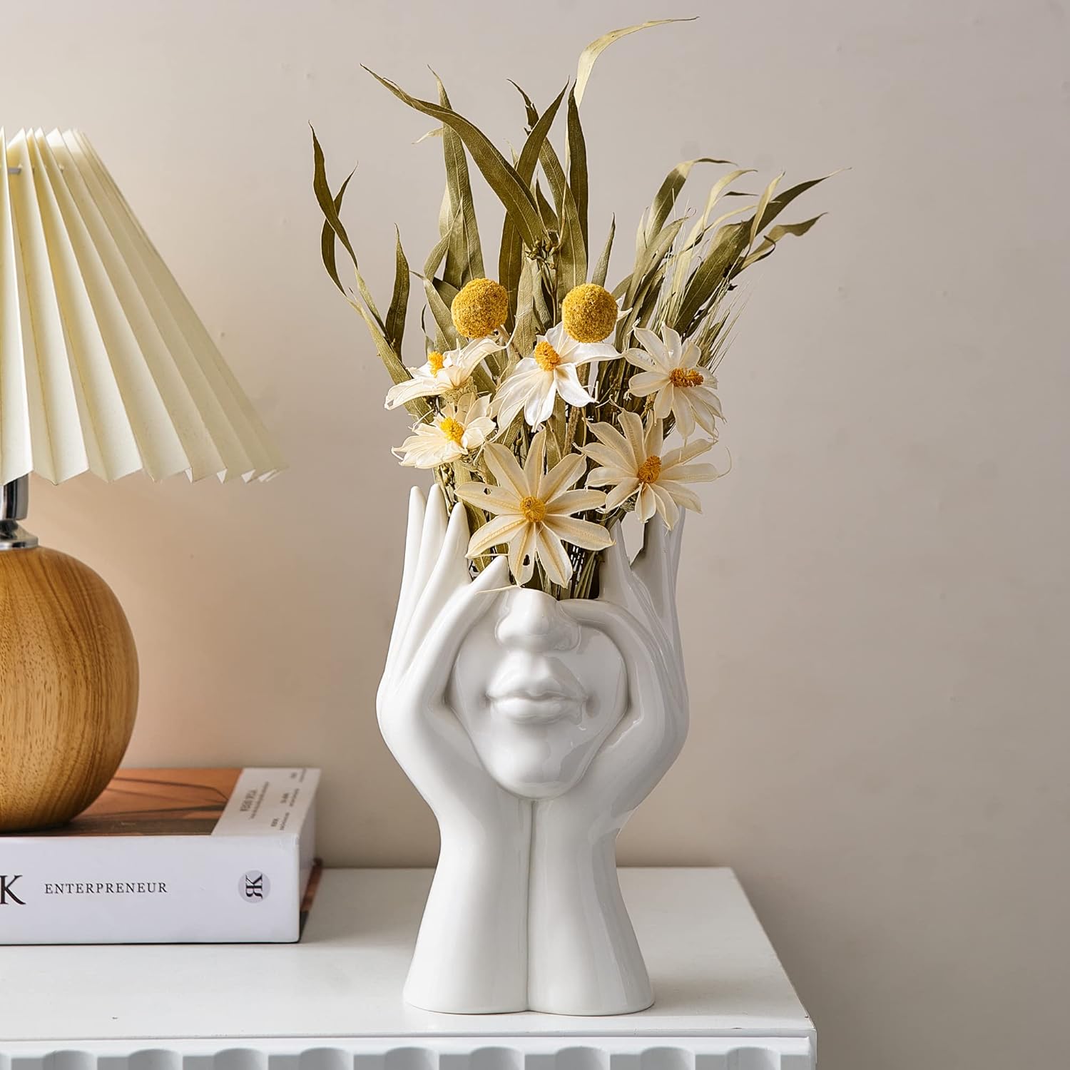 Modern Ceramic Flower Vase — 5.3" — Face Vase - Hands Over Face