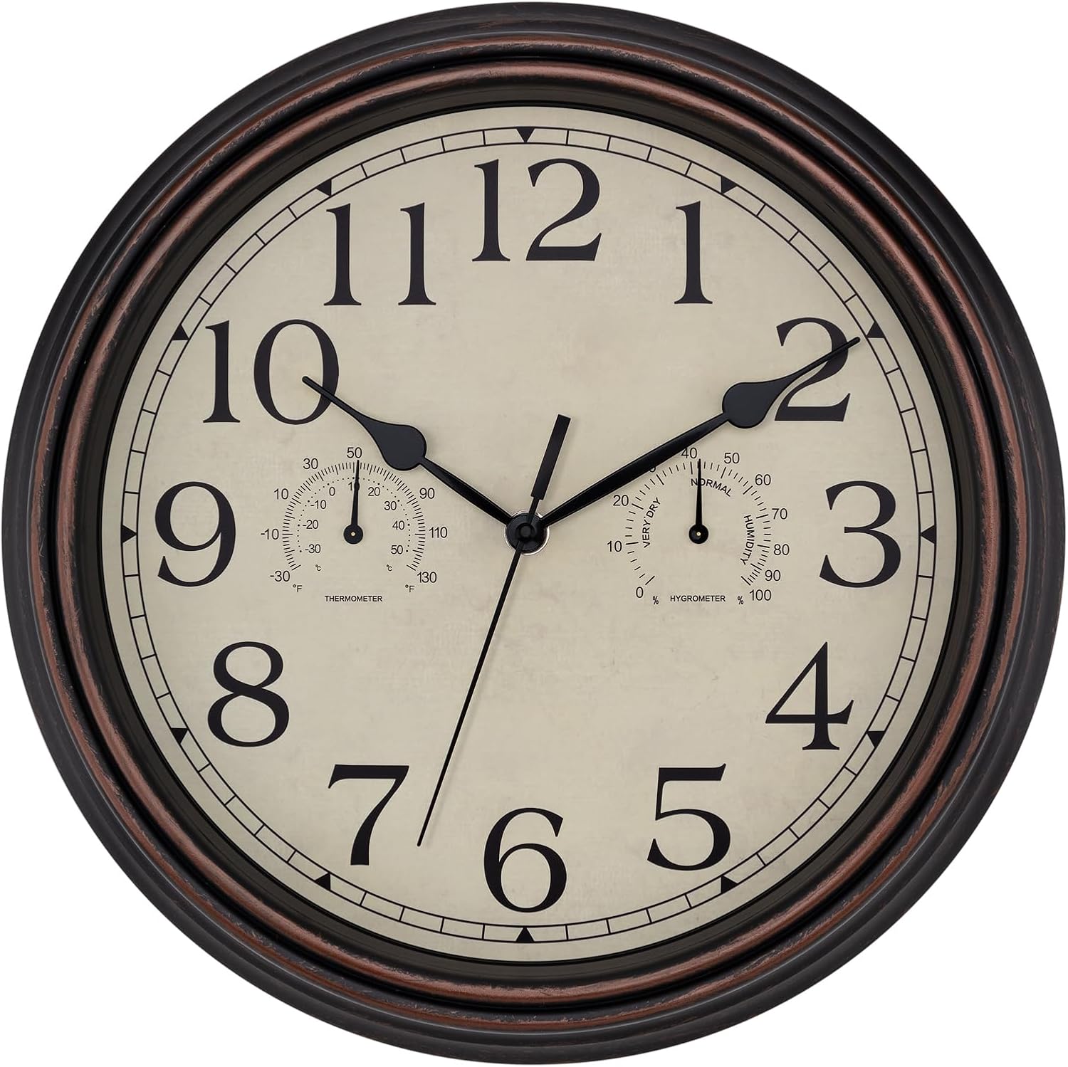 Battery Operated Mid-Century Black Wall Clock — 12" — Bronze Outdoor