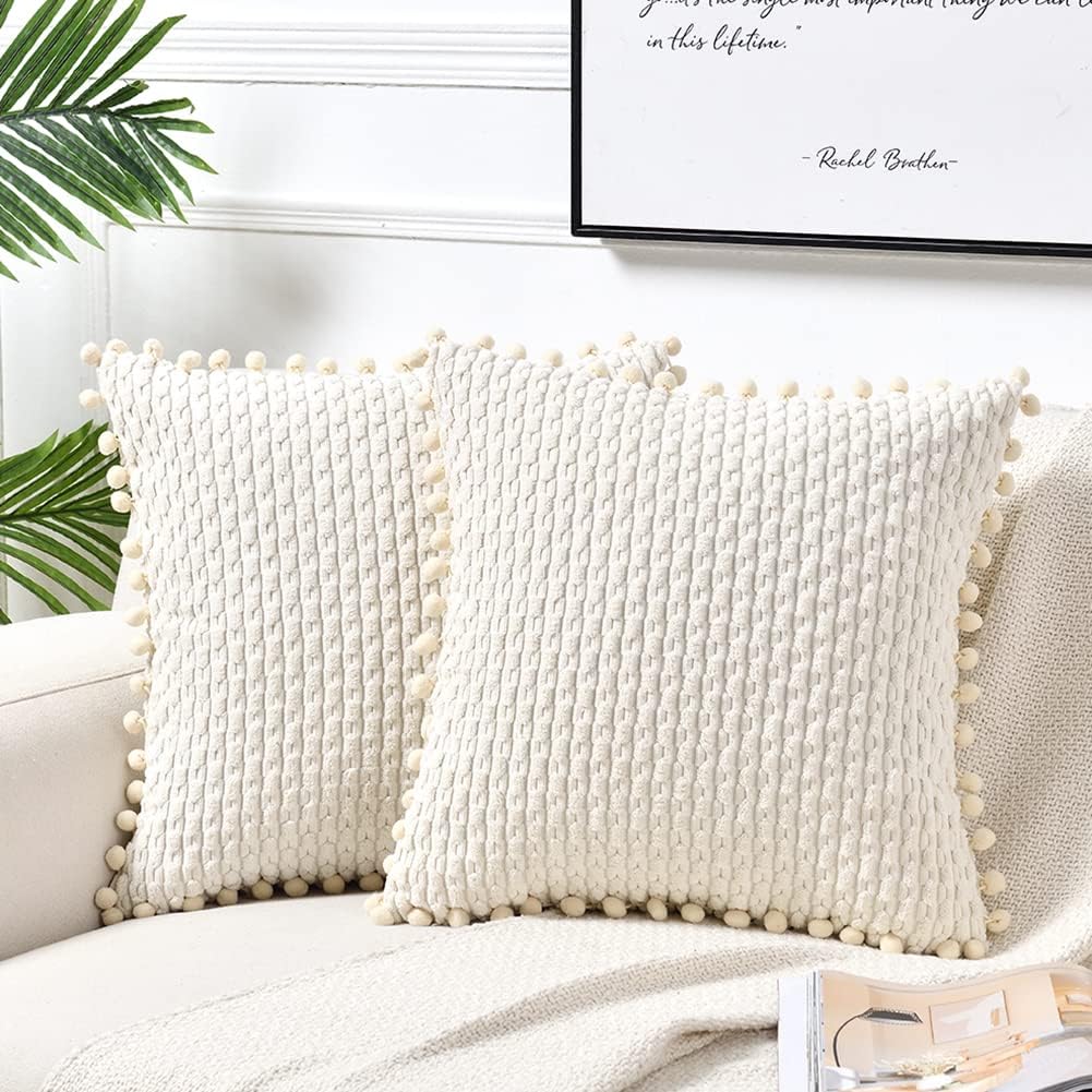 Boho Beige Throw Pillow Cover — 18" — 18" x 18" (Pack of 2)