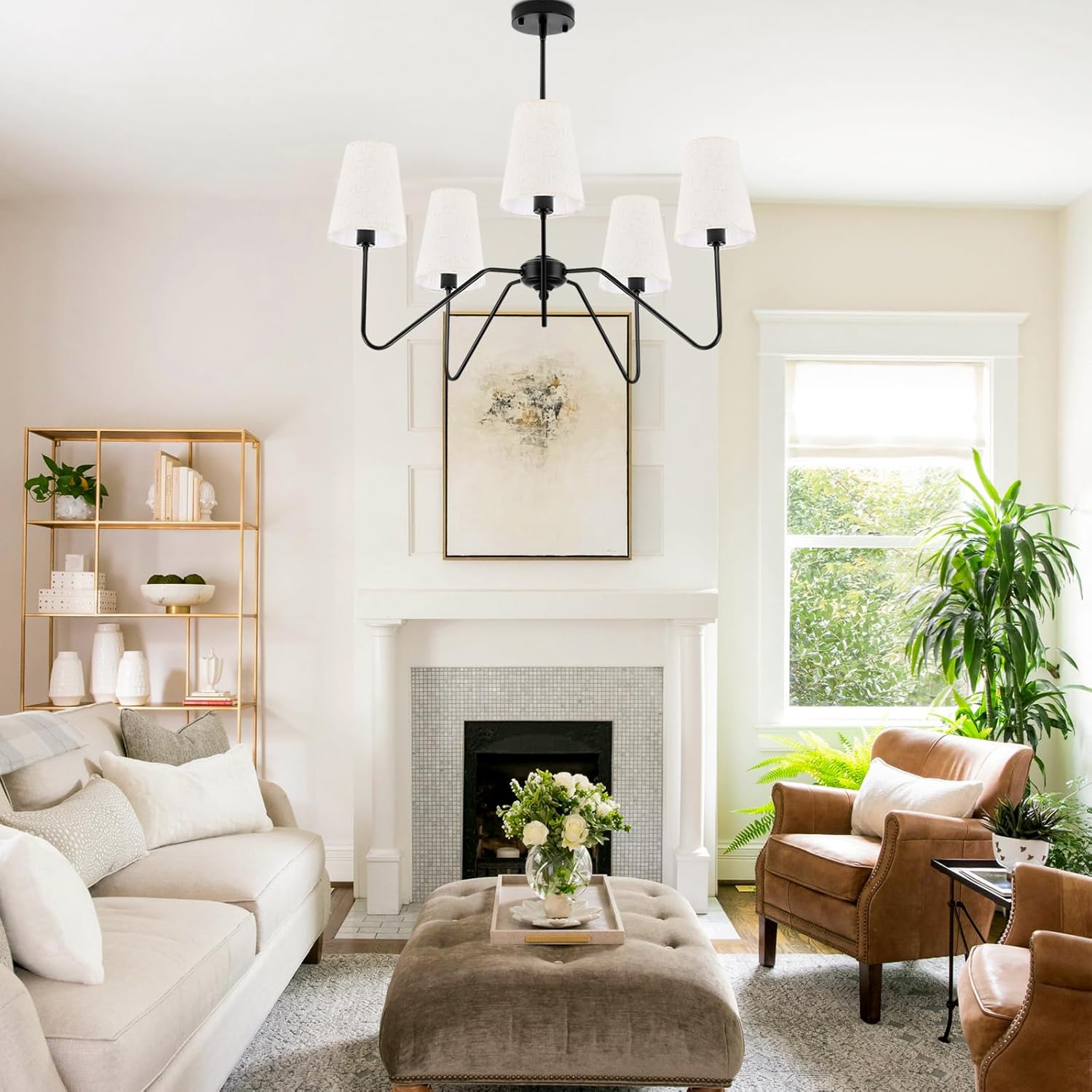 Adjustable Modern Black Chandelier — 5-Light - View 6