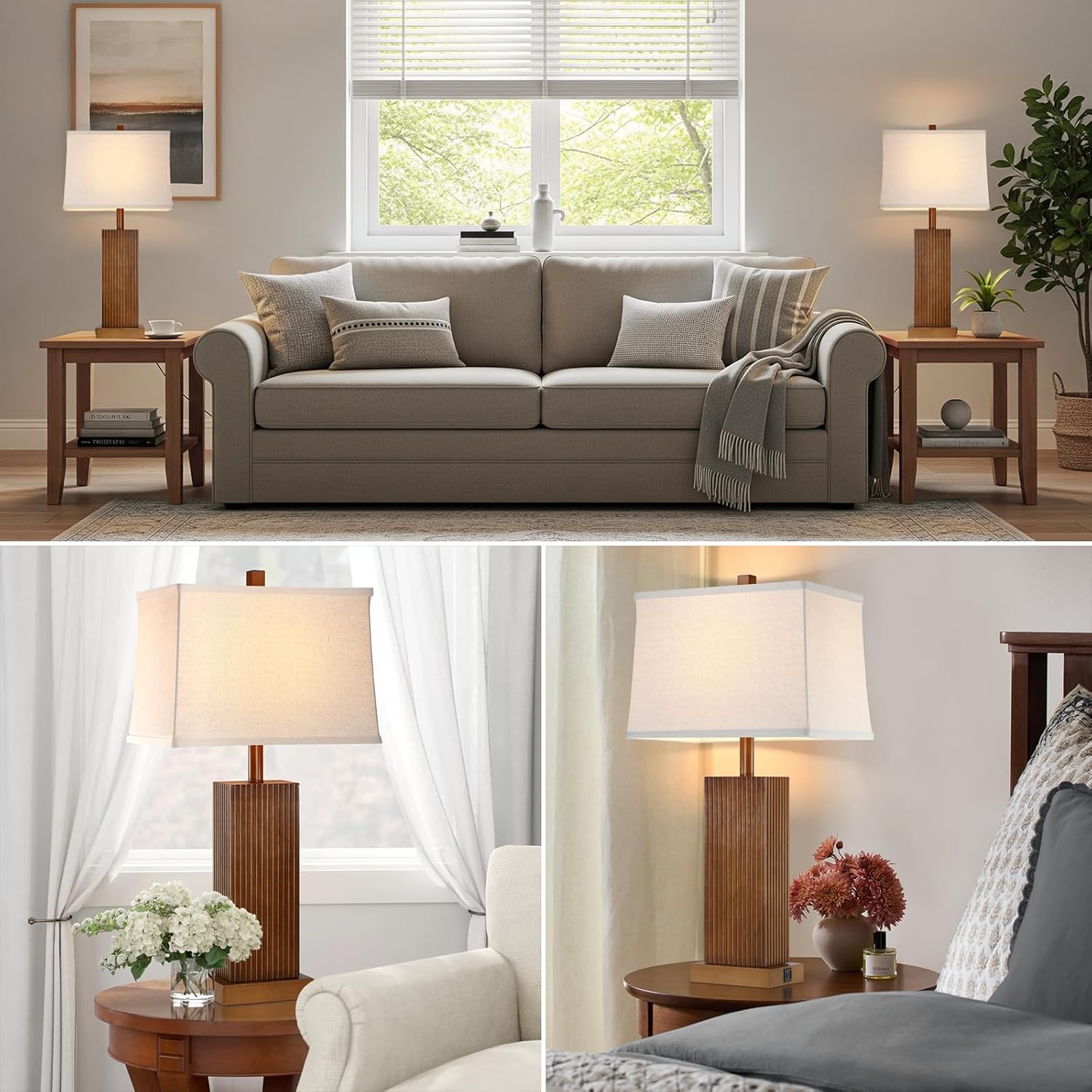 USB Charging Farmhouse Beige Table Lamp — 27.5" - View 6