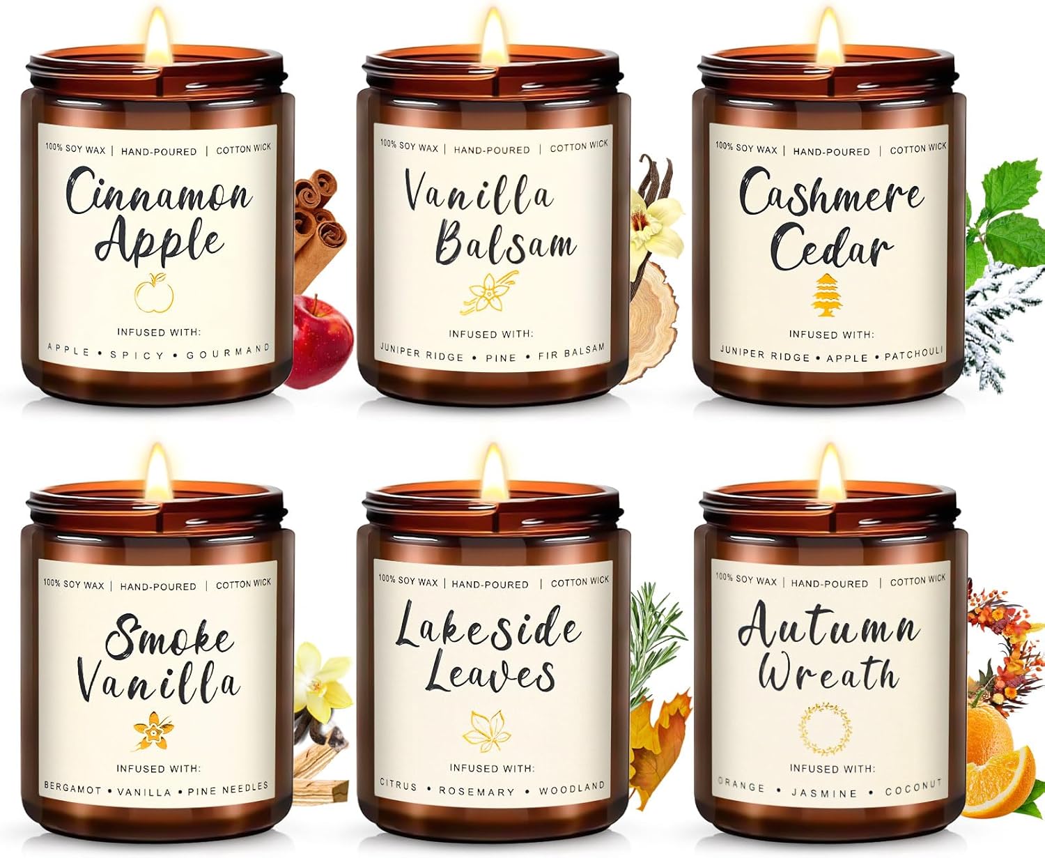 Scented Green Candle — Autumn Wreath/Cinnamon&Pumpkin/Season/Apple Pi/Pumpkin Waffles/Lakeside Leaves