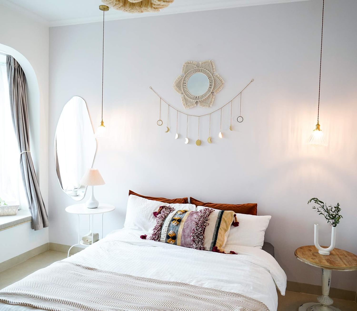 Round Boho Rattan Wall Mirror - View 7