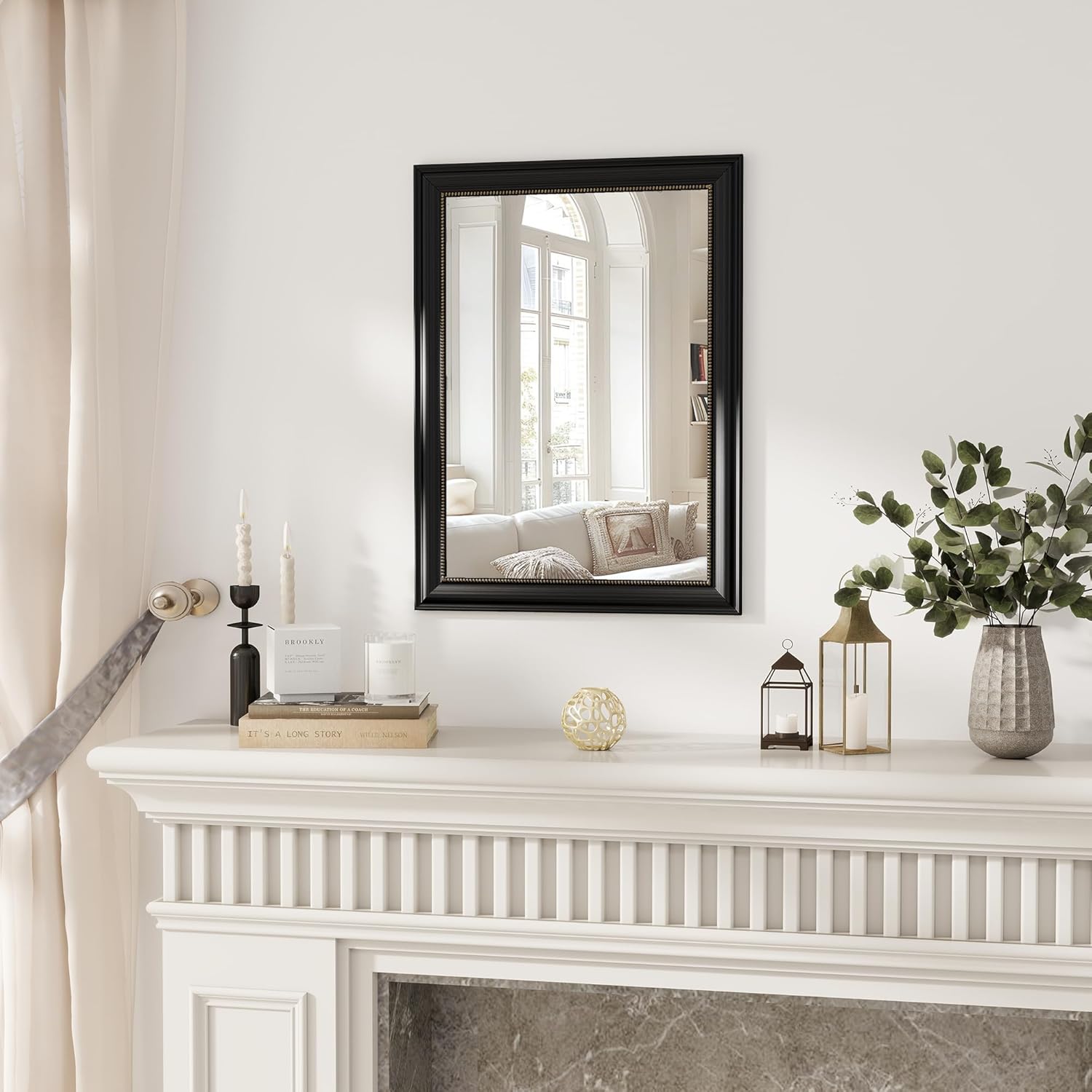 Rectangular Beige Wall Mirror — 36" — Rectangle - Black