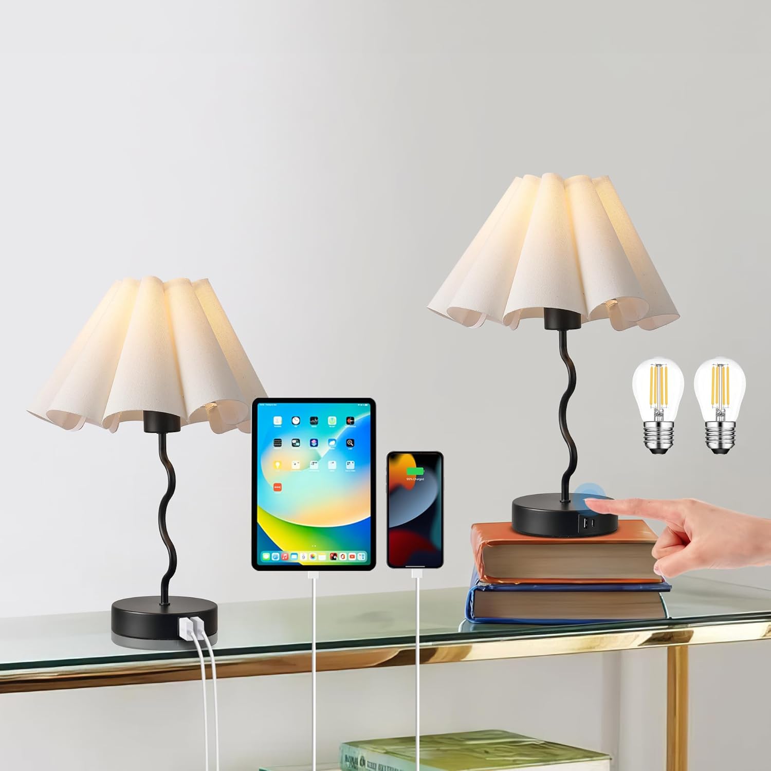Linen Luxe Black Bedside Lamp — Black 2 Set