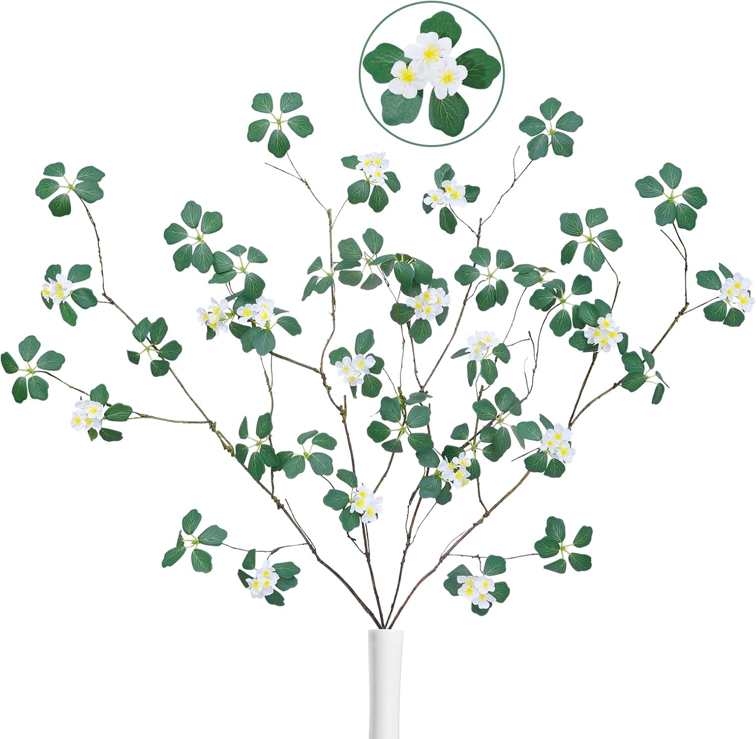 Black Artificial Plant — 38.5" — Green Five-leaf With Flowers