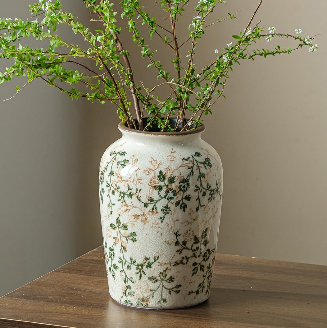 Vintage Farmhouse Beige Vase — 8" — 09-green and Beige