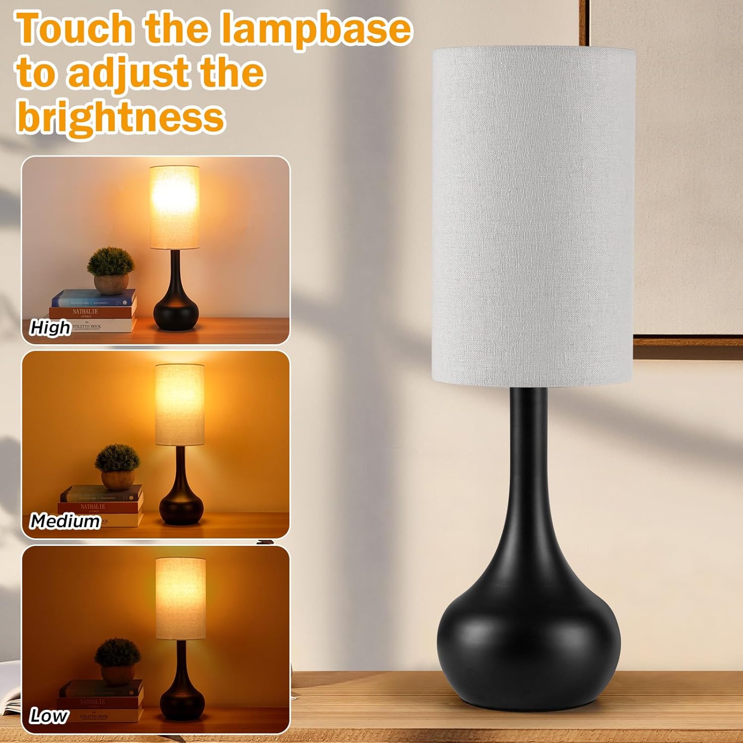 Dimmable Black Bedside Lamp - View 4