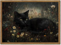 Framed Black Canvas Wall Art — 16" — Dark Academia Black Cat
