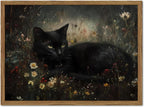 Framed Black Canvas Wall Art — 16" — Dark Academia Black Cat