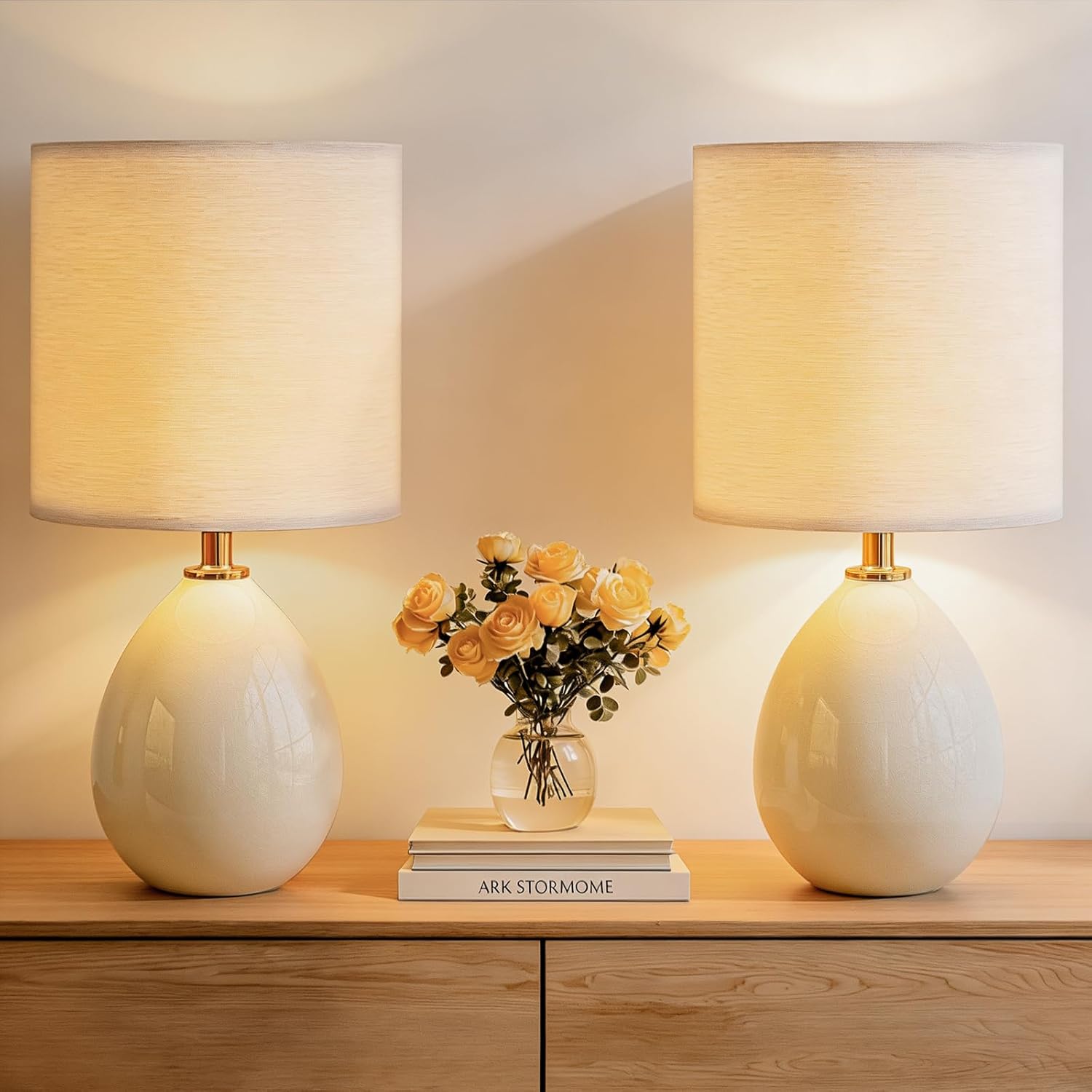 Mid-Century Beige Bedside Lamp — Cream