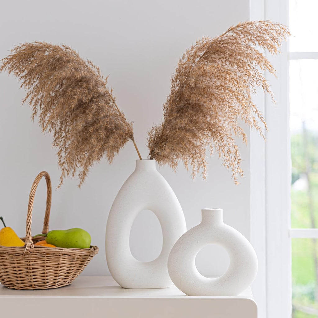 Round Boho White Flower Vase — Set of 2 - View 5