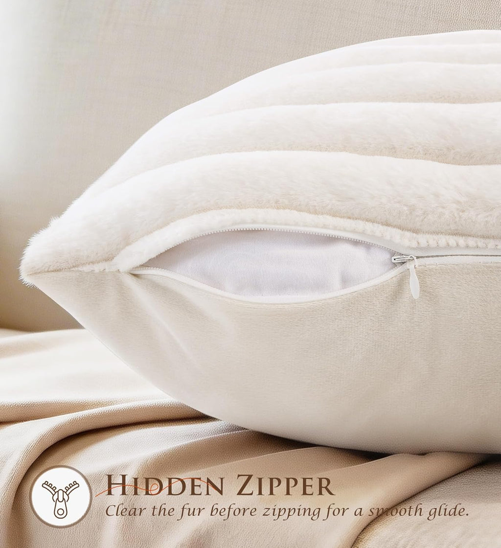 Velvet Farmhouse Beige Throw Pillow Cover — 18" - View 3