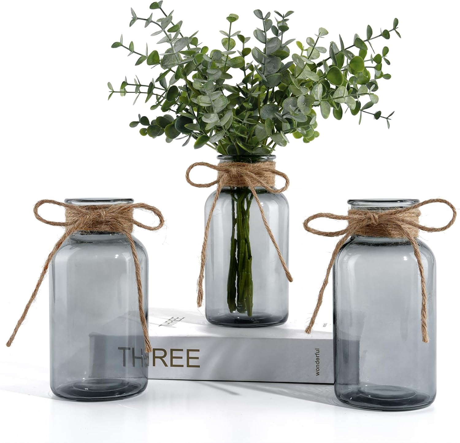 Vintage Farmhouse Grey Vase — Set of 3 — Gray