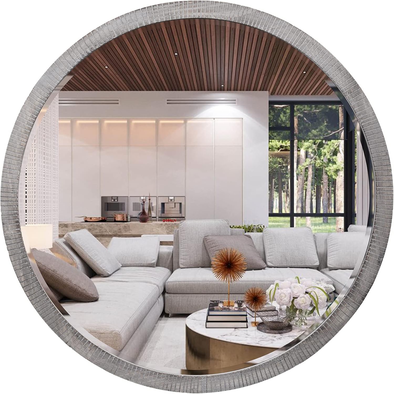 Beveled Farmhouse Brown Wall Mirror — 35" — 35"L x 35"W