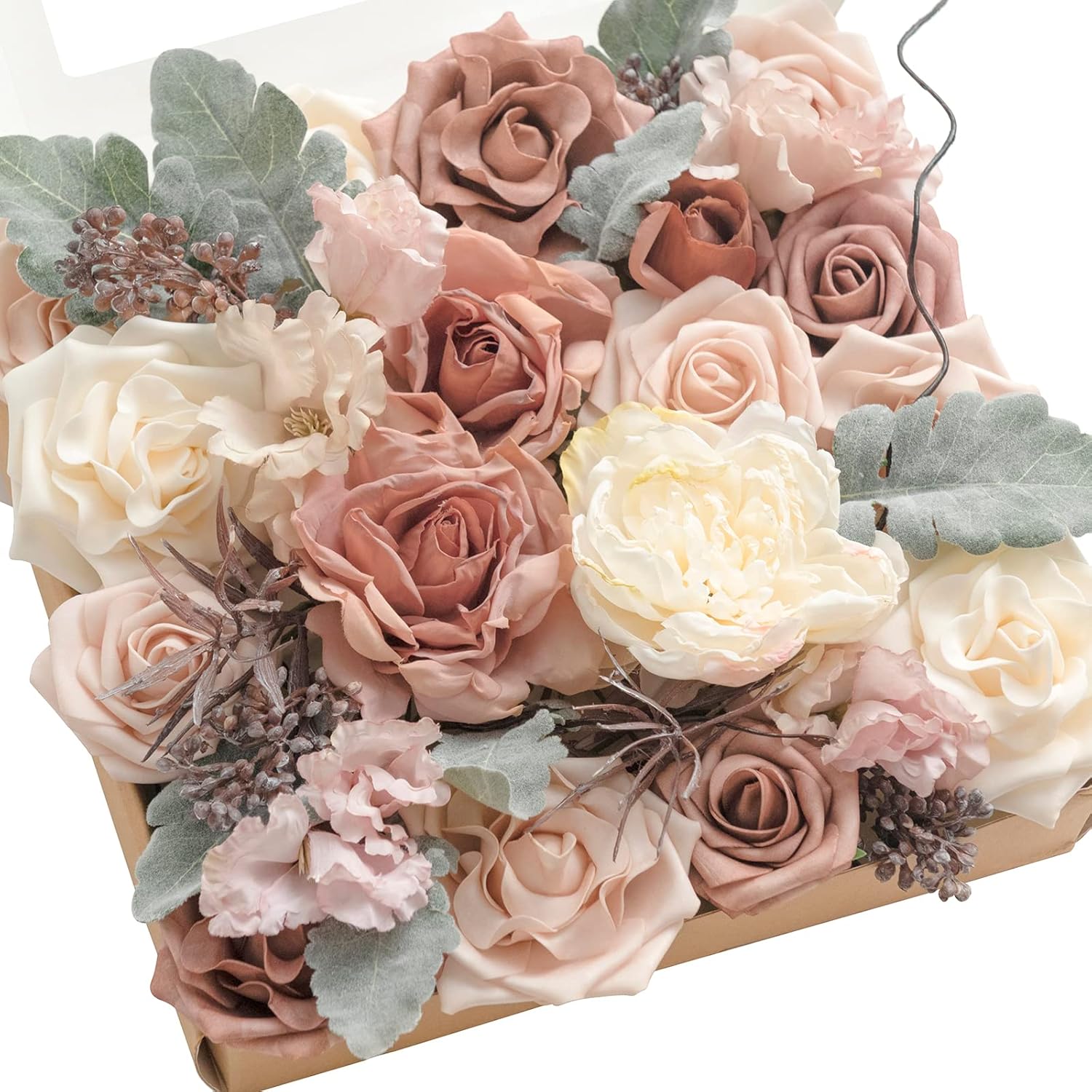 Luxe Beige Artificial Plant — Pk-dusty Rose & Cream & Flocked Leaves