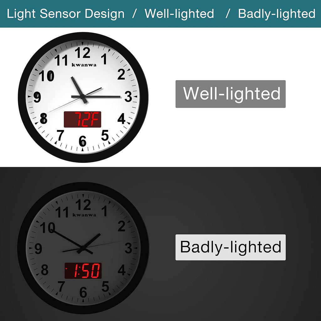 Adjustable Black Wall Clock — 12" - View 5