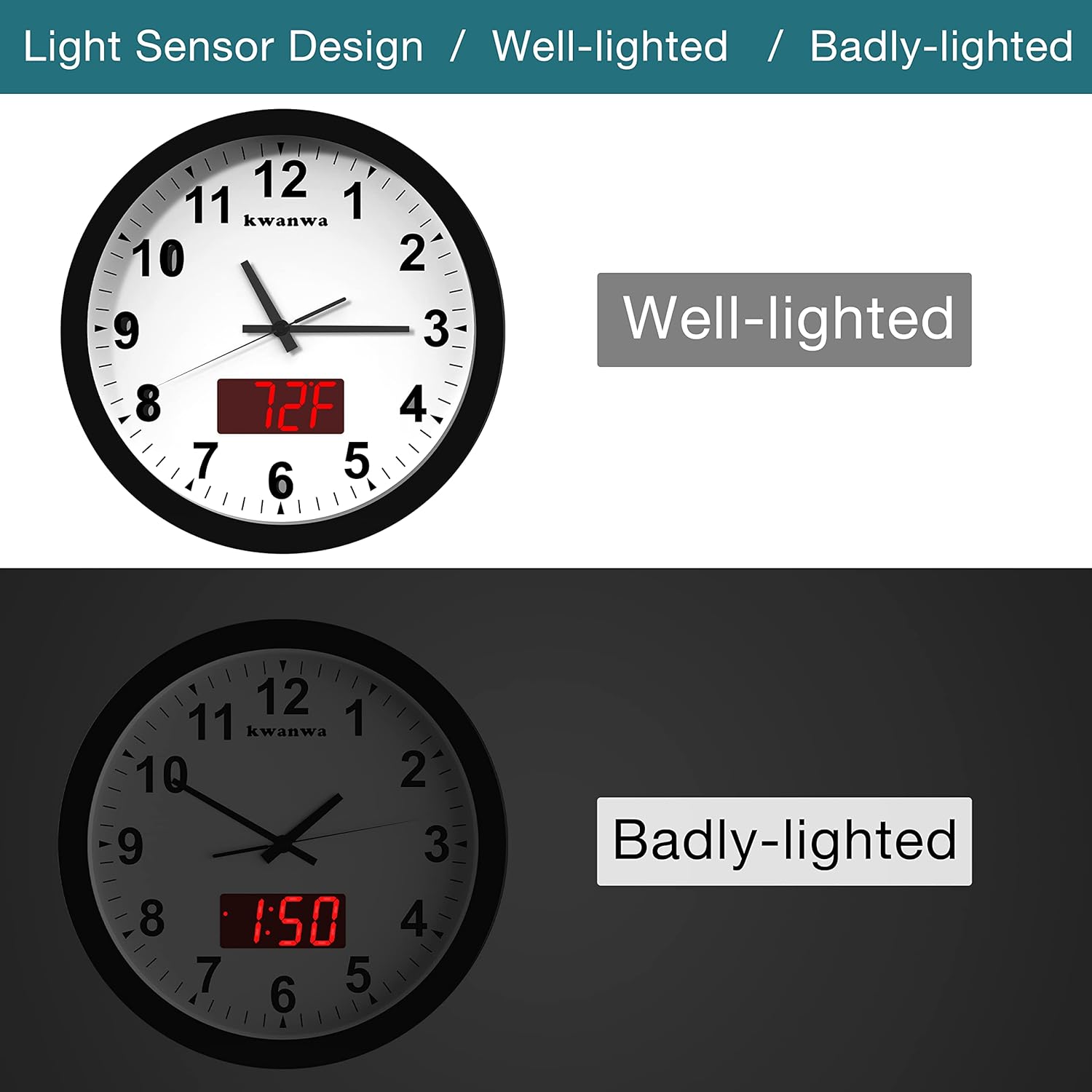 Adjustable Black Wall Clock — 12" - View 5