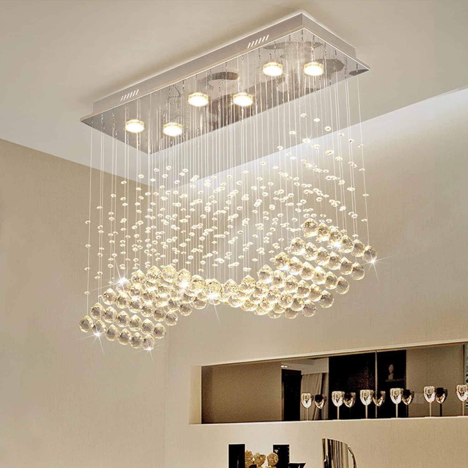 Rectangular Luxe Gold Chandelier — 23.6" — 01-Silver-L23.6" x W9.8" x H27.56"