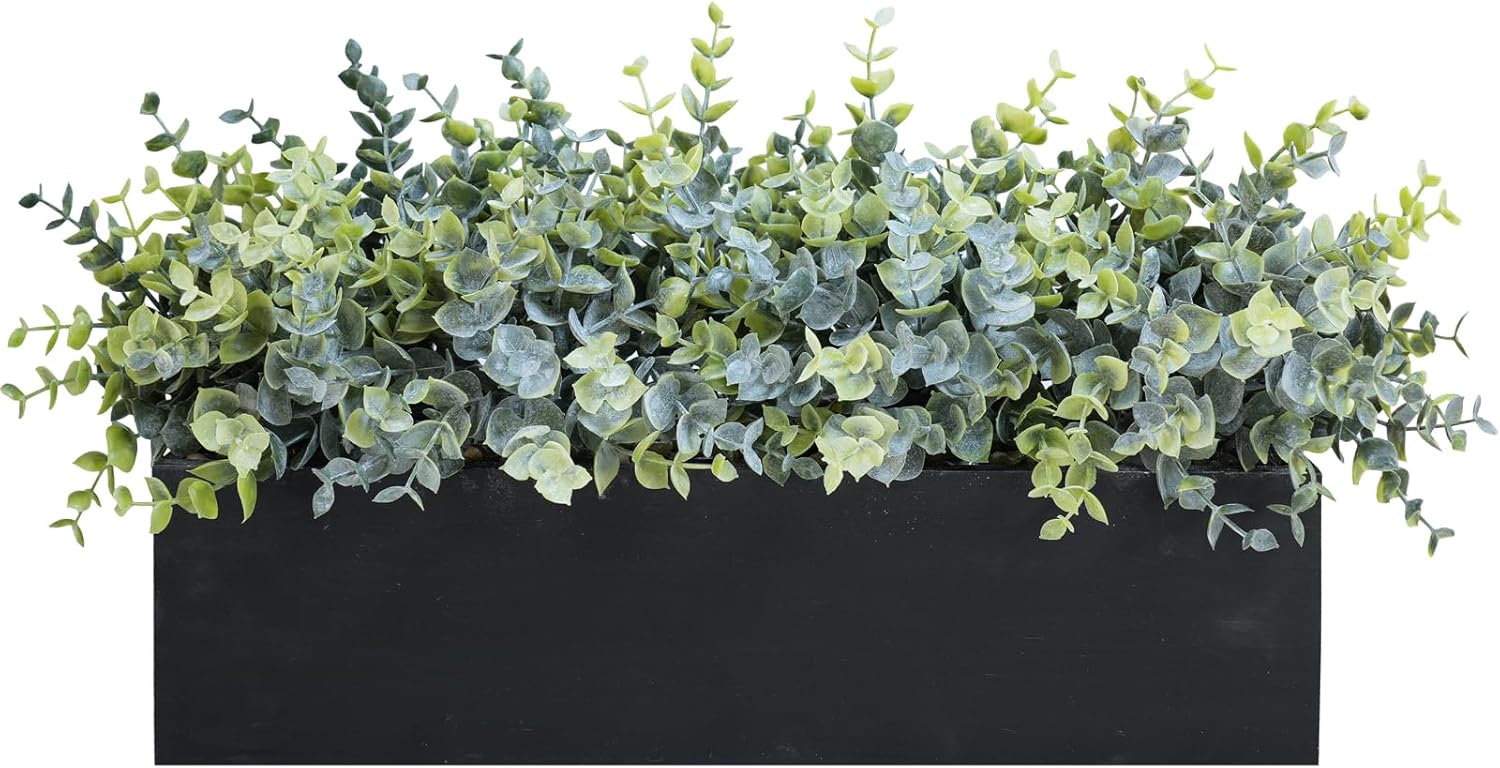 Rectangular Farmhouse Wood Artificial Plant — 14" — Eucalyptus in Black