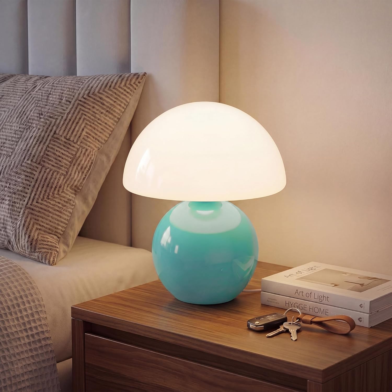 Mid-Century Beige Table Lamp — Blue