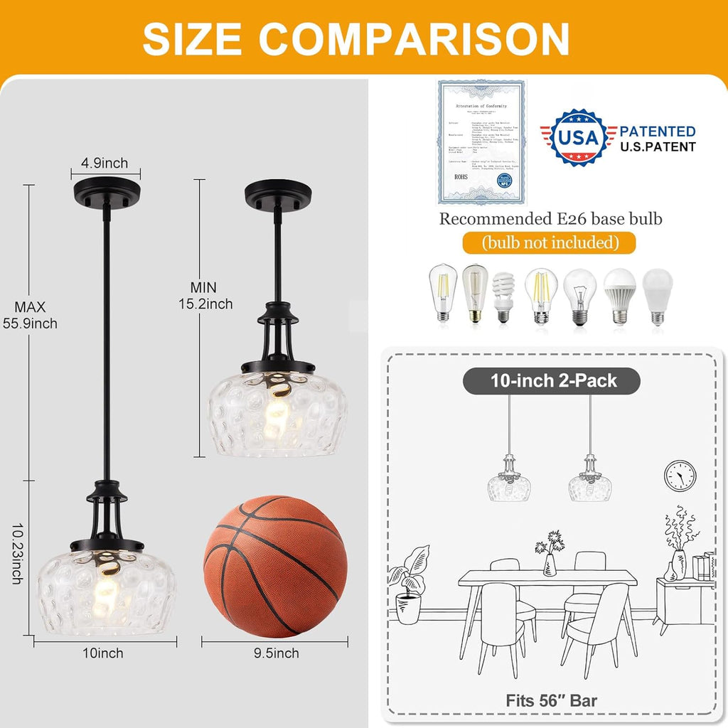 Modern Black Pendant Light — 10" - View 5
