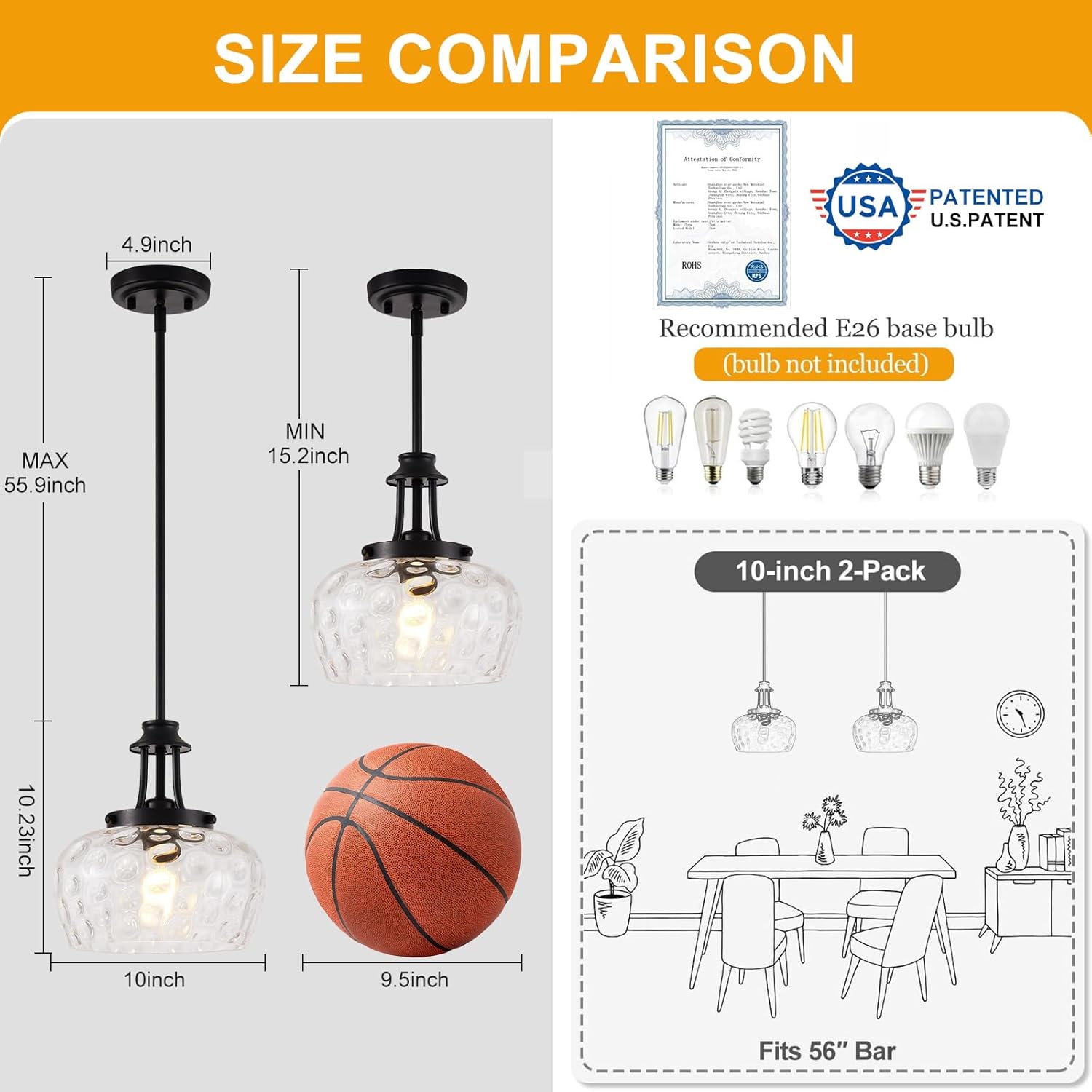 Modern Black Pendant Light — 10" - View 5