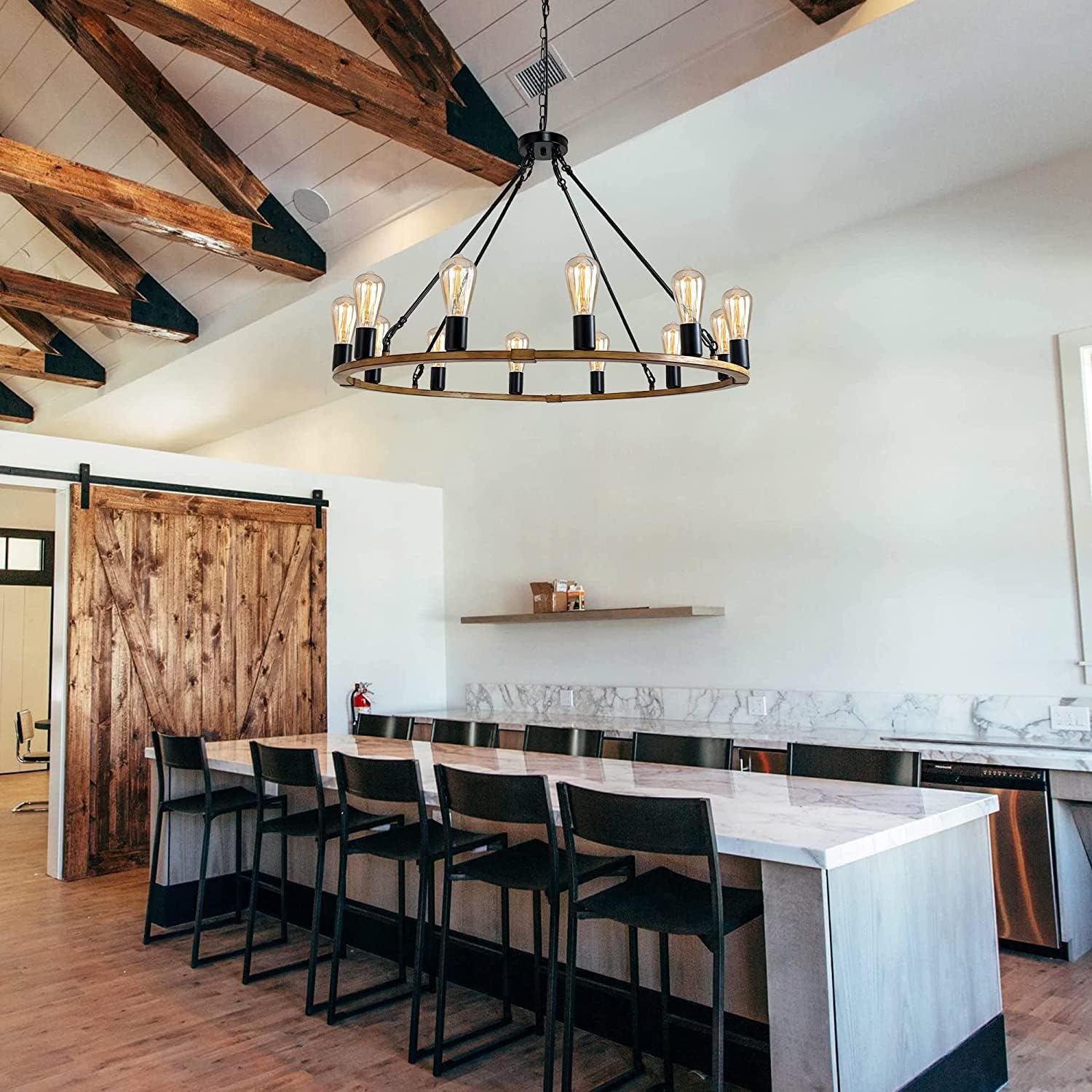 Round Farmhouse Black Chandelier — 12-Light - View 4