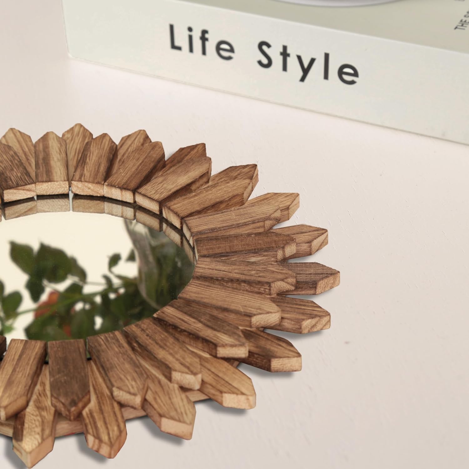 Round Boho Wood Mirror — 12" - View 2