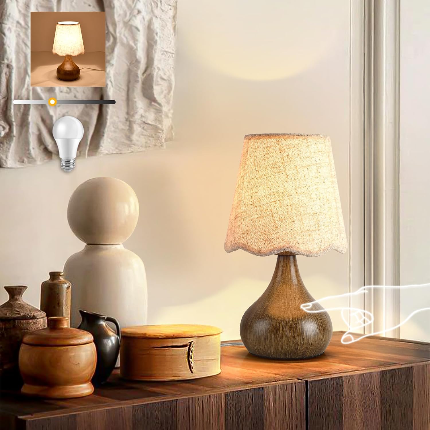 Boho Beige Table Lamp — Wood