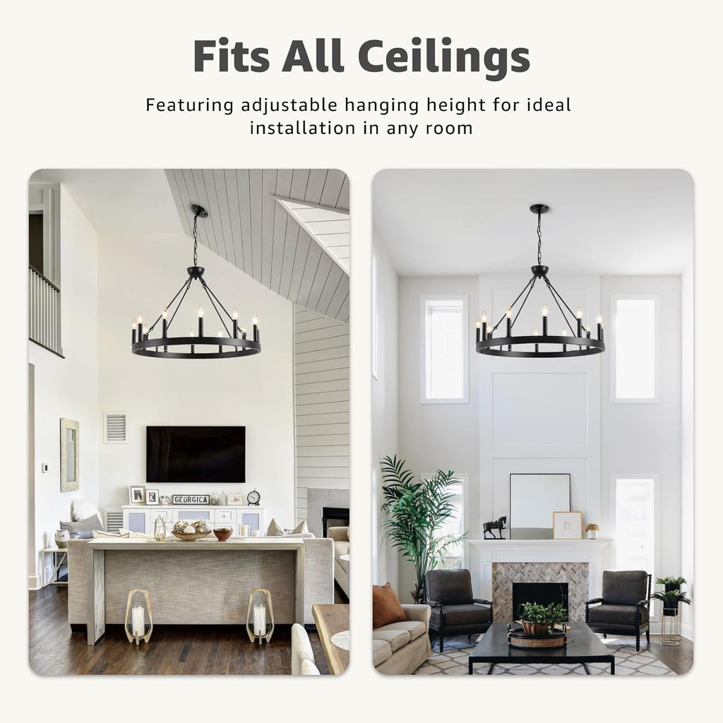 Round Farmhouse Black Chandelier — 12-Light - View 5