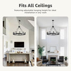 Round Farmhouse Black Chandelier — 12-Light - View 5
