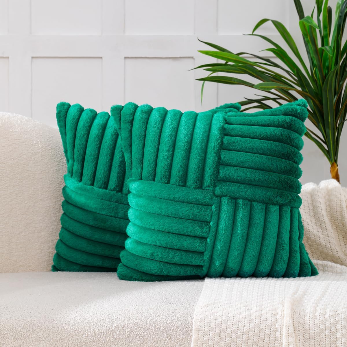 Velvet Boho Beige Throw Pillow Cover — 18" — Dark Green