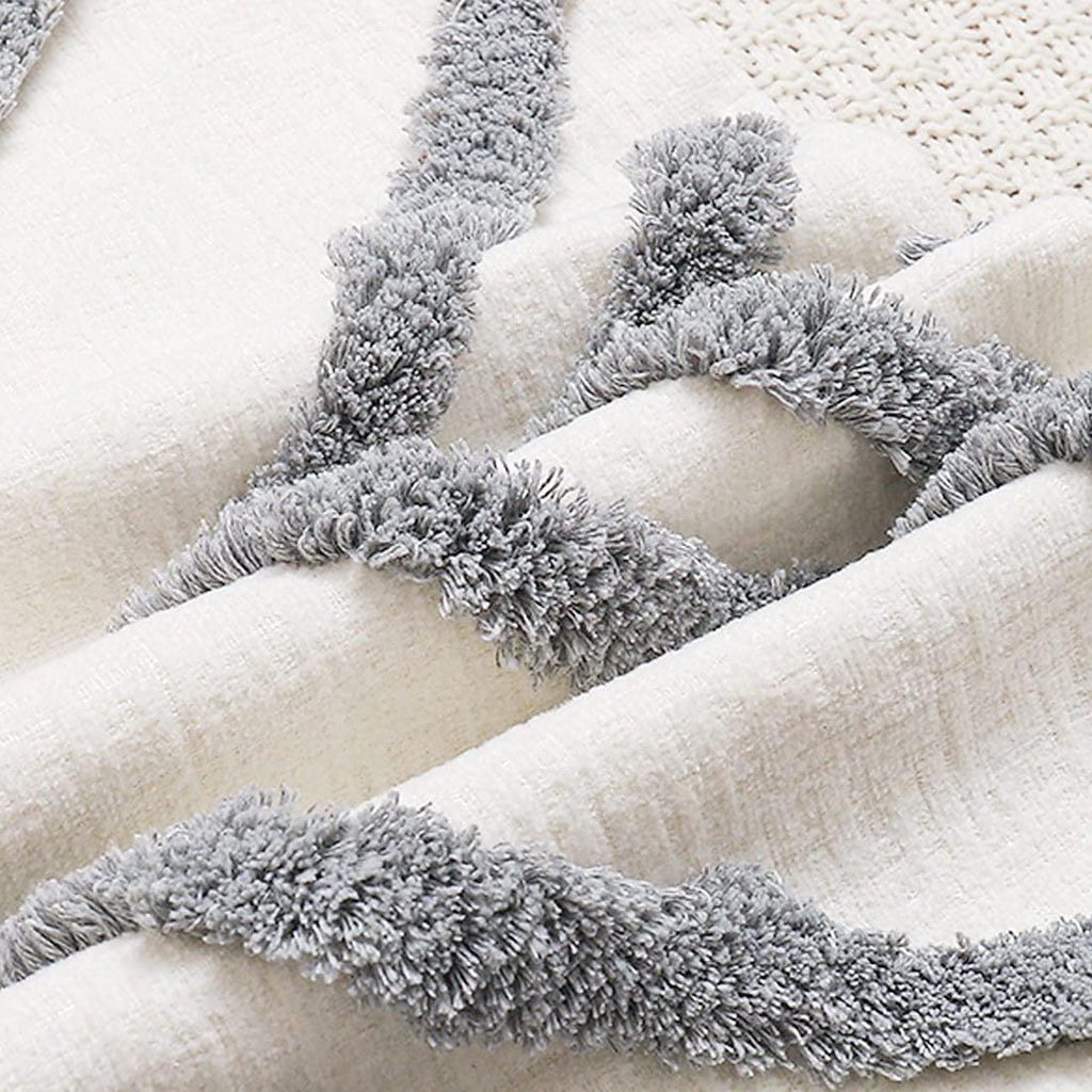 Tufted Boho Grey Throw Pillow Cover — 20" - View 4
