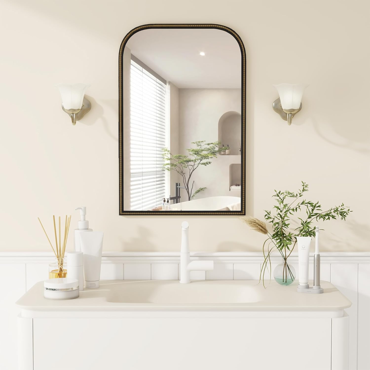 Rectangular Beige Wall Mirror — 36" - View 2