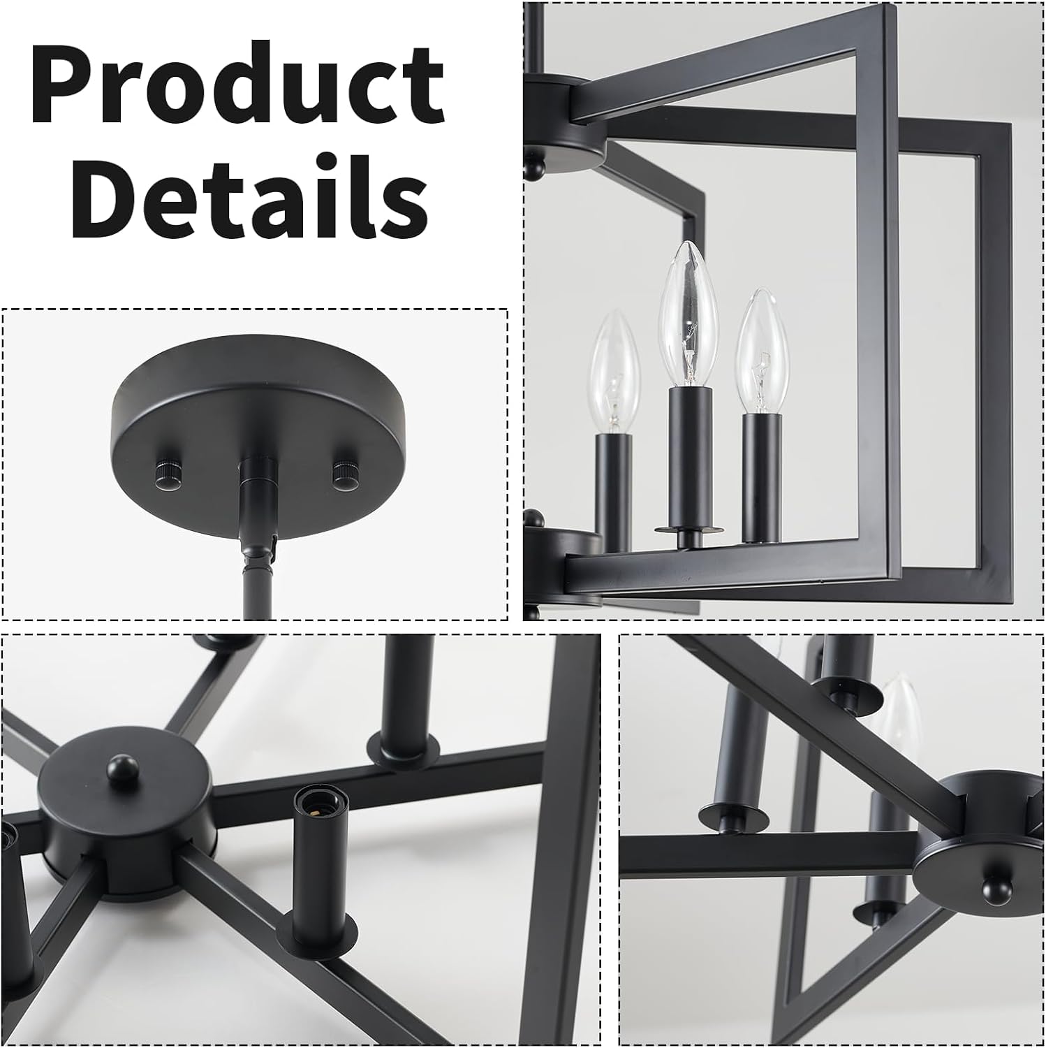 Farmhouse Black Chandelier — 6-Light - View 3