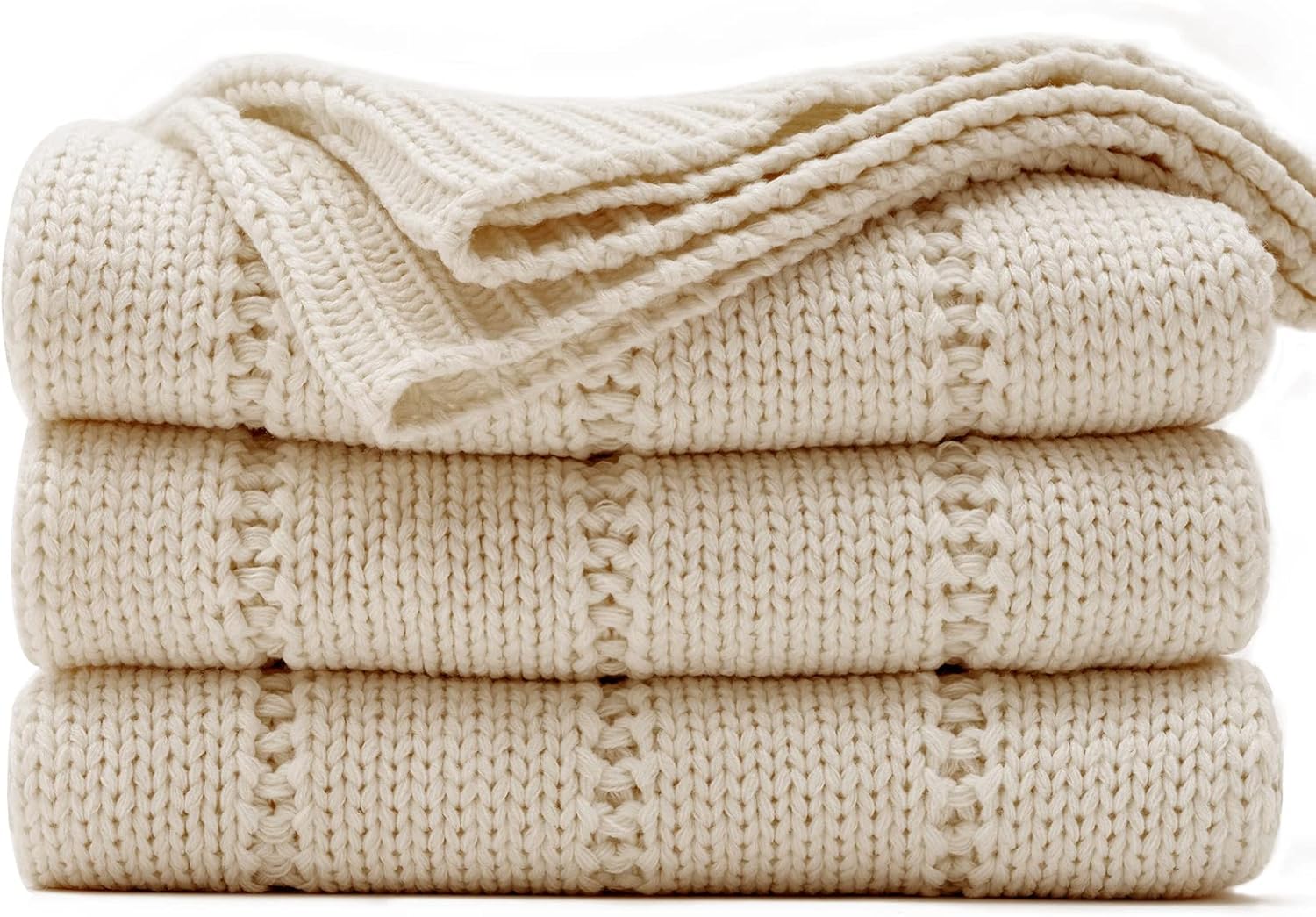 Knit Beige Throw Pillow — 50" — Light Beige