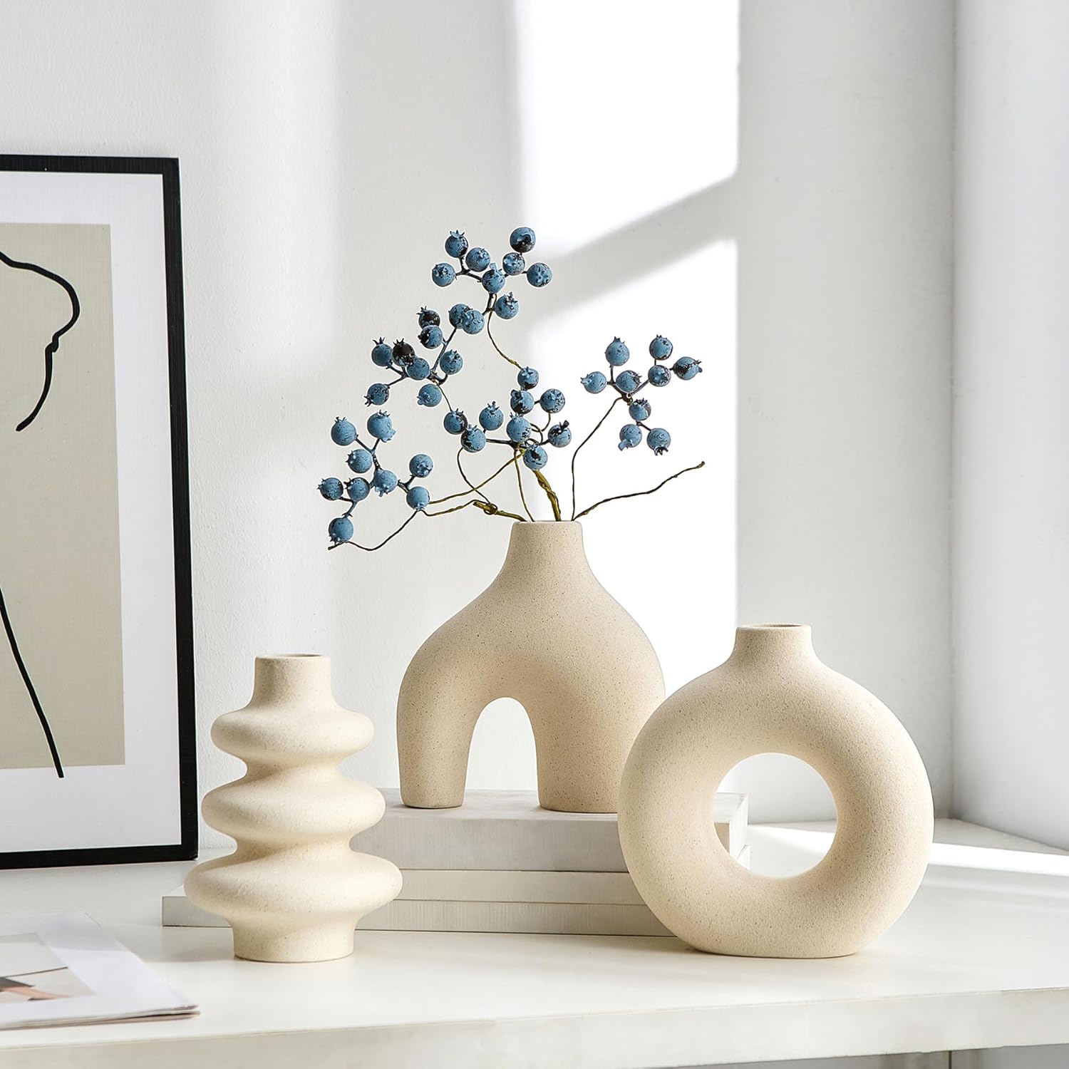 Round Boho Black Flower Vase — Set of 3 - View 9