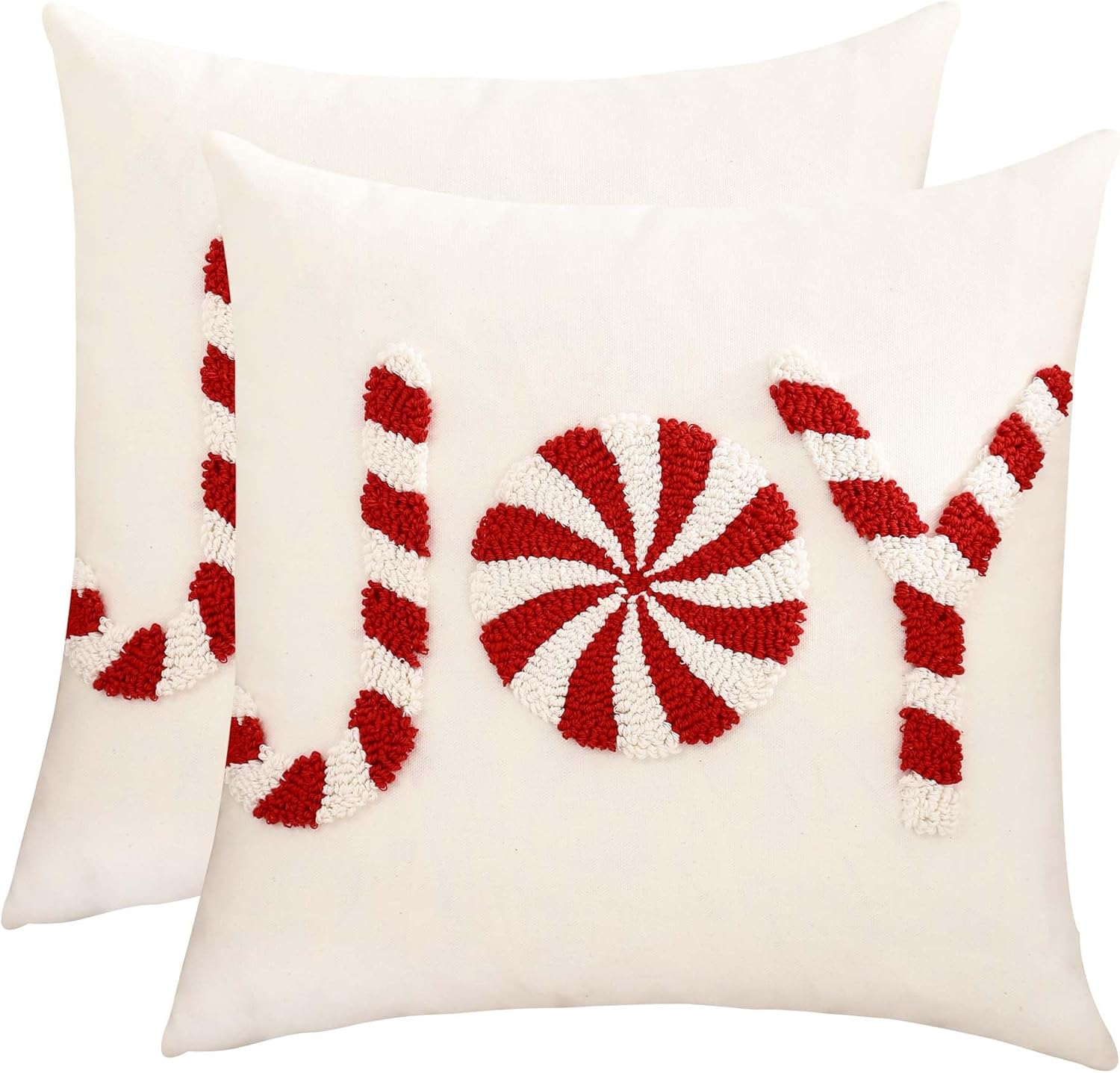 Tufted Beige Throw Pillow Cover — 18" — Christmas Joy
