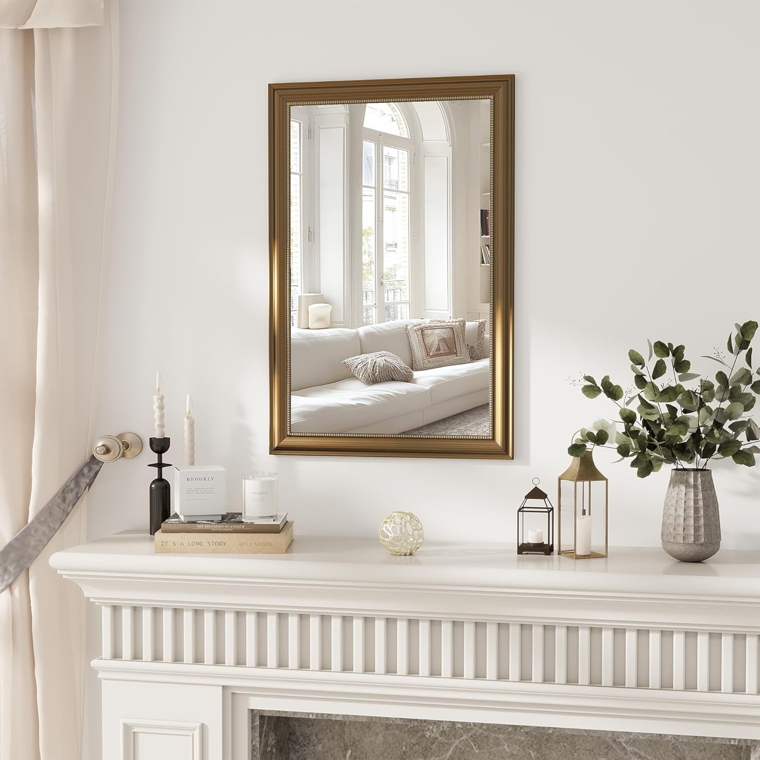 Rectangular Beige Wall Mirror — 36" — Rectangle - Gold