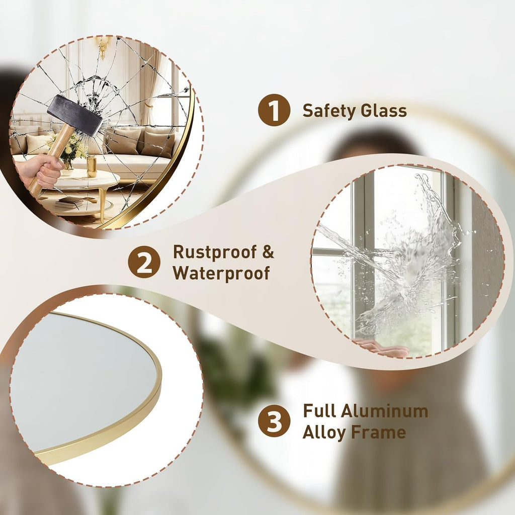 Round Luxe Beige Wall Mirror — 30" - View 4