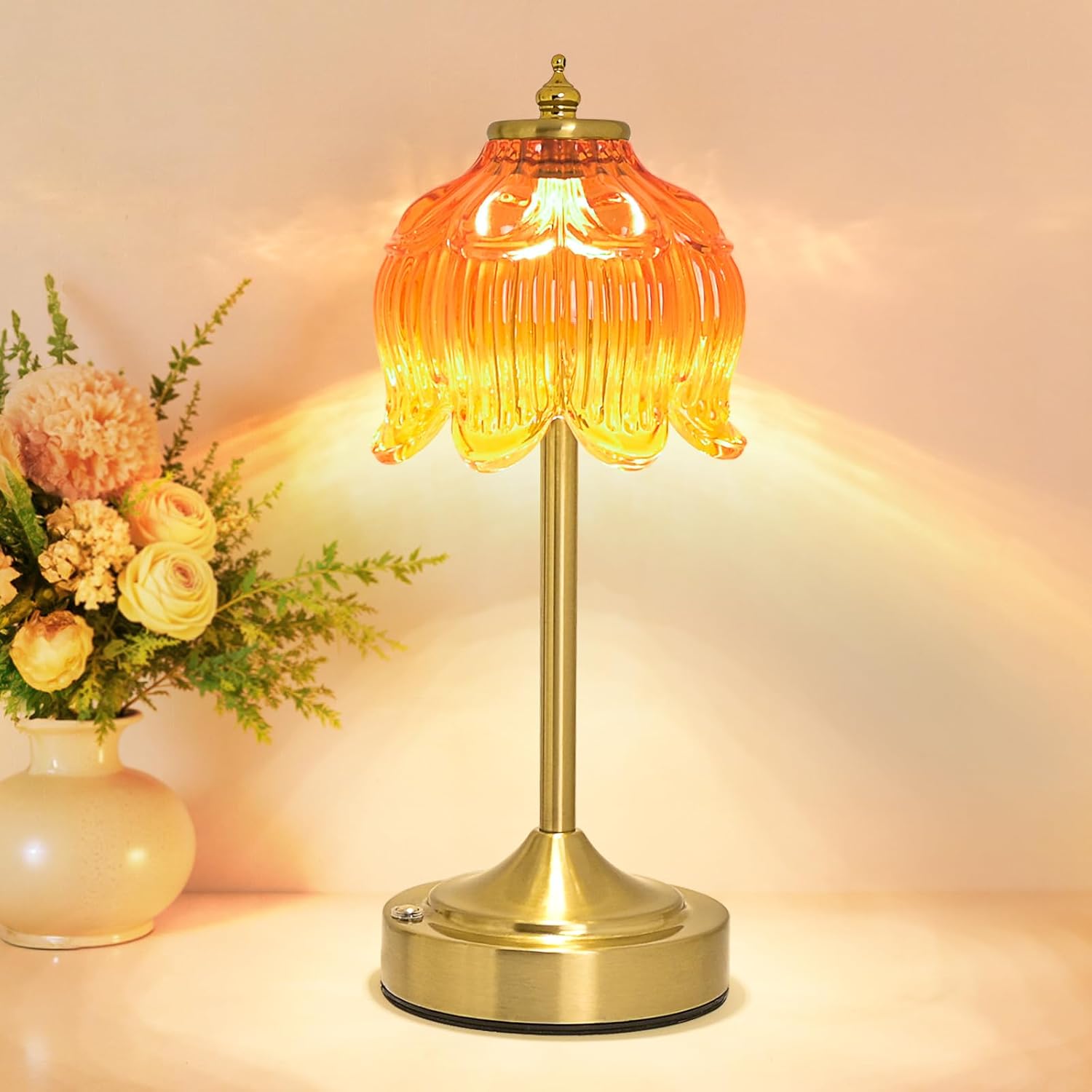 Cordless Black Desk Lamp — Orange-Red