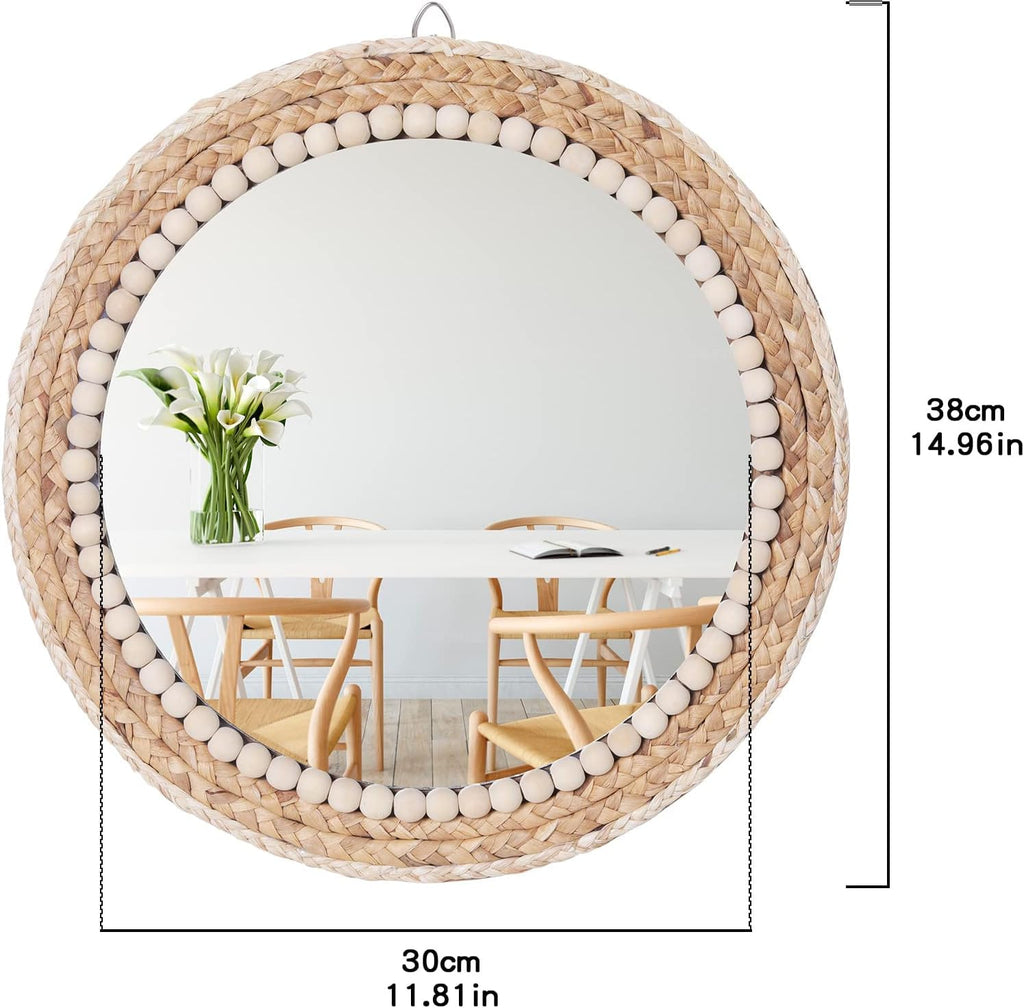 Round Boho Wood Wall Mirror — 15" - View 7
