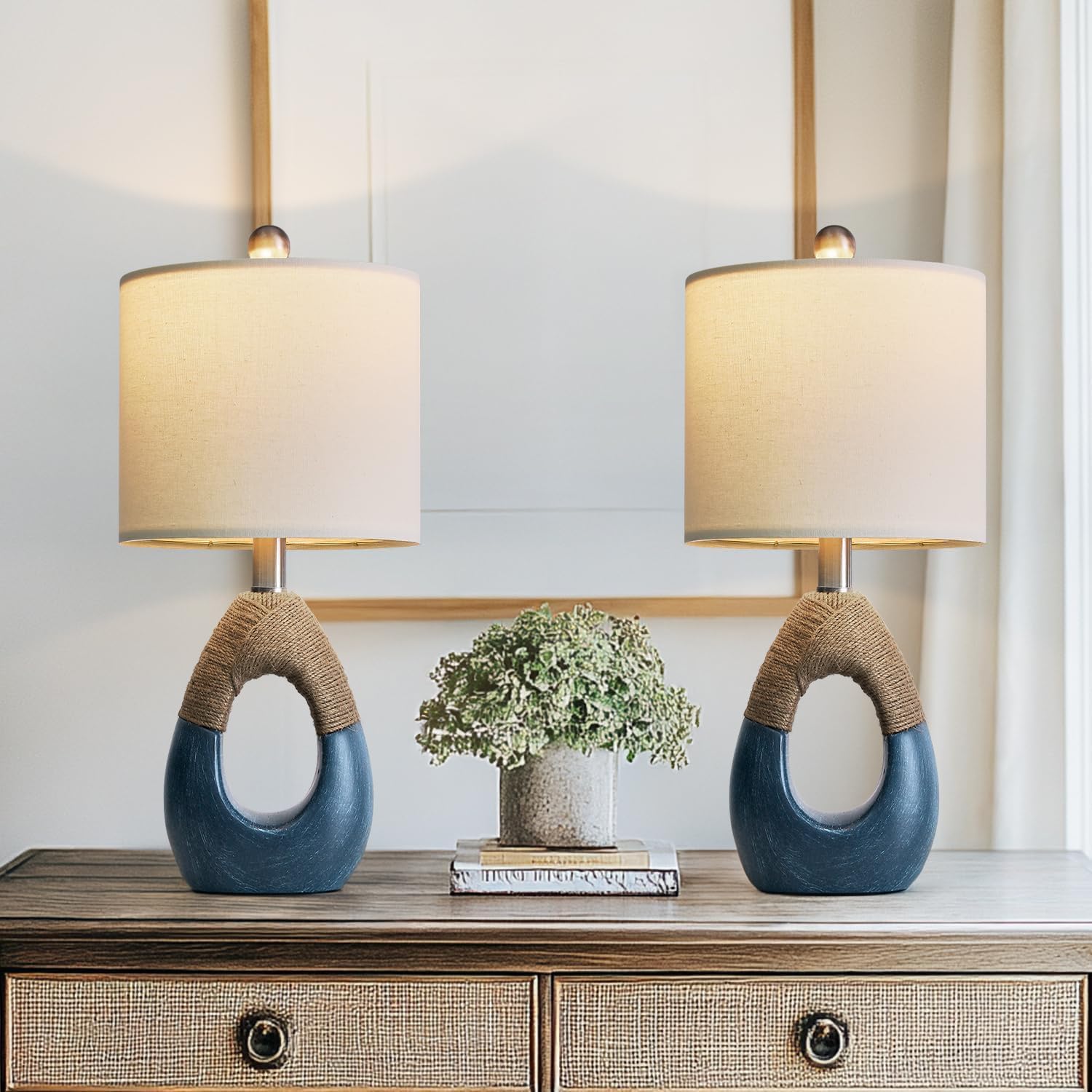 Boho Beige Bedside Lamp — Brushed Blue