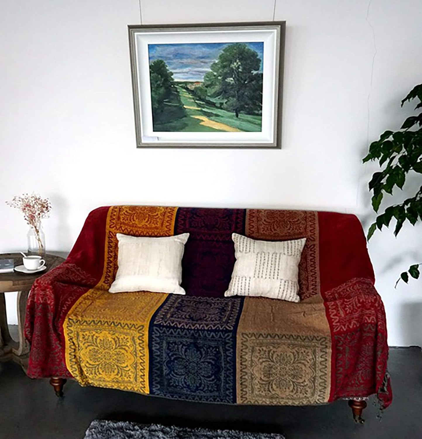 Chenille Boho Beige Throw Pillow - View 4