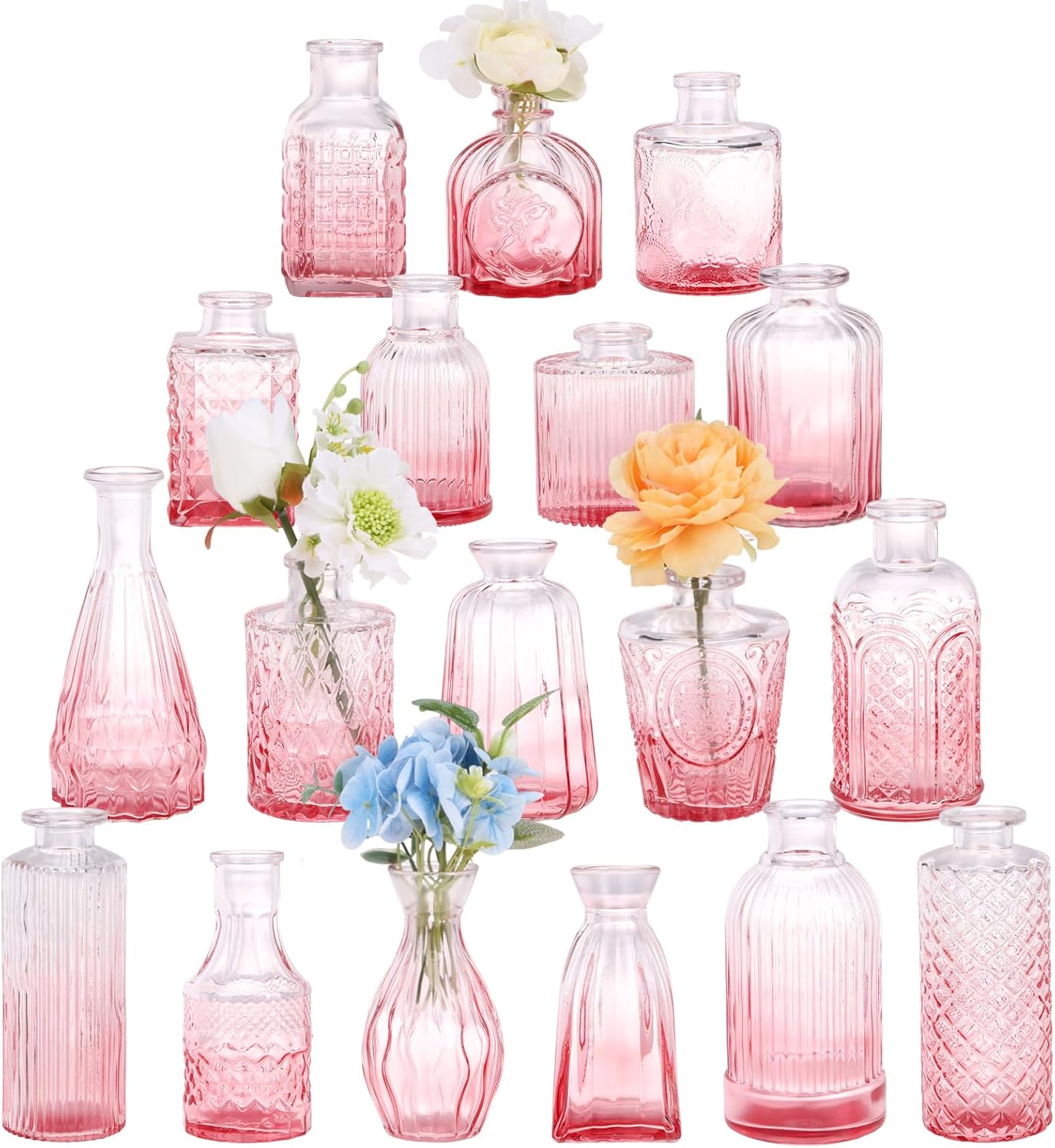 Vintage Blue Flower Vase — Set of 5 — Pink