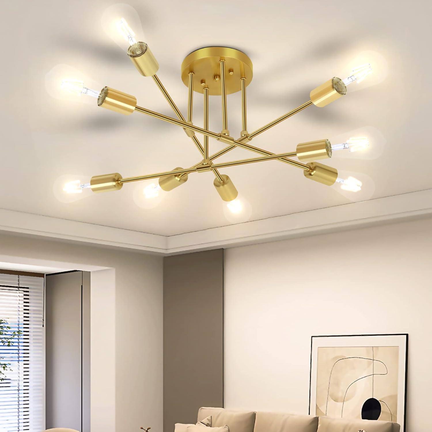 Mid-Century Black Chandelier — 6-Light — Gold