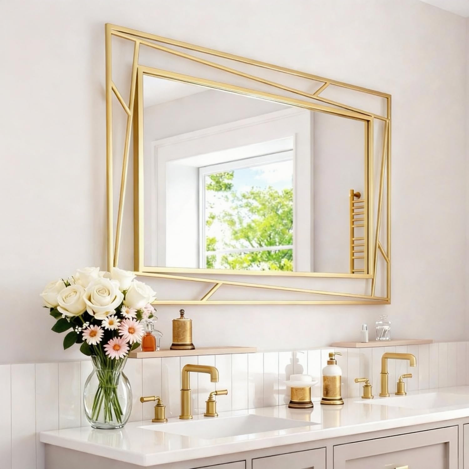 Framed Farmhouse Black Wall Mirror — 28" — Gold